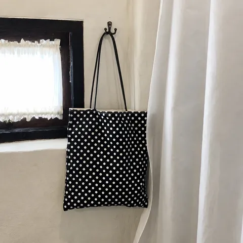 Borsa Tote in Tela da Donna a Pois Nero e Bianco Casual Grande Capacità Borsa a Tracolla Retro Borsa da Lavoro con Cinturino in Pelle