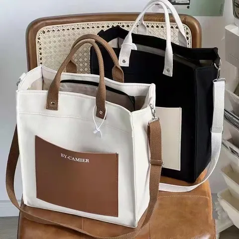Borsa Shopper in Tela di Grande Capacidad Casual per Donne Studentesse Bento Borsa a Mano Chiusura a Cerniera Tracolla