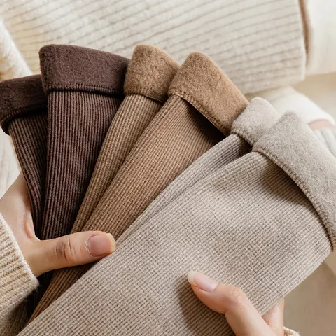 Women's Thickened Fleece Lined Snow Socks Winter Warm Mid Tube Thermal Socks Solid Color Casual Home Sleep Socks
