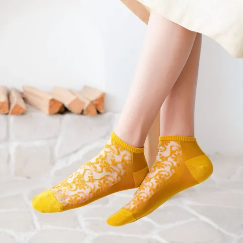 Chaussettes Courtes Invisibles en Coton Floral Mesh pour Femmes Décontracté Vintage Japonais Respirant