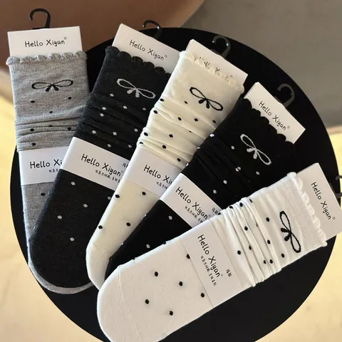 Calcetines Slouch por Encima de la Rodilla de Otoño Invierno para Mujer Lindo Lazo Color Sólido Algodón Medias Largas Estilo Preppy