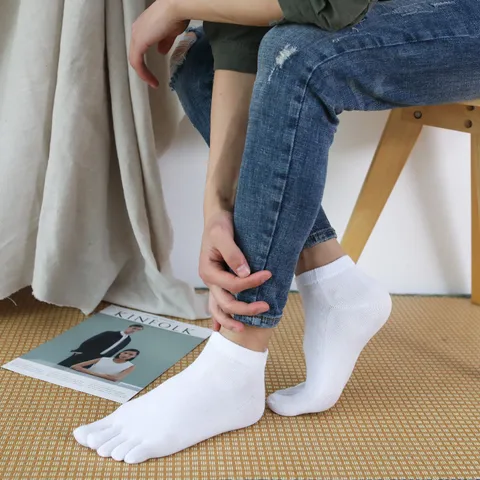 Men's Casual Pure Cotton Five Finger Socks Breathable Mesh Solid Color Short Tube Toe Socks Daily Wear Comfortable
