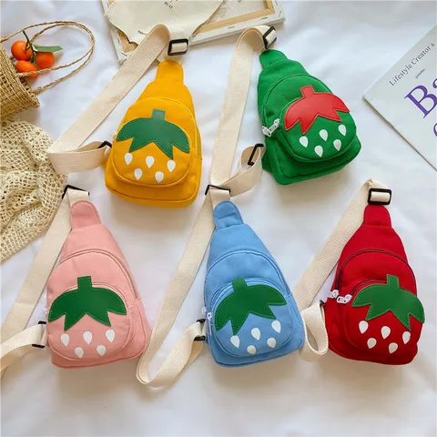 Bambini Carino Cartone Animato Fragola Tela Borsa da Petto Ragazze Casual Piccolo Borsa a Tracolla Bambini Messenger Borsa a Tracolla