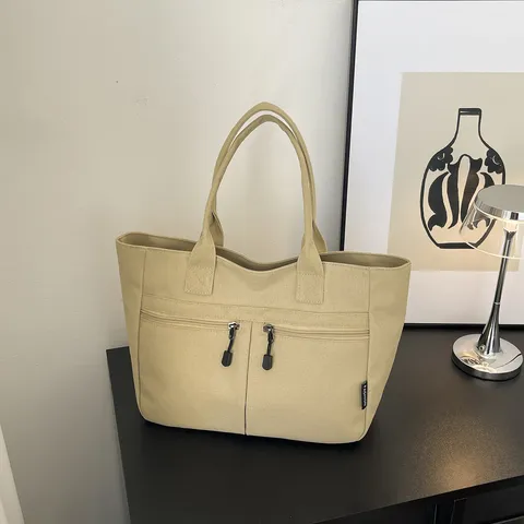 Casual Τσάντα Tote από Καμβά για Γυναίκες Μινιμαλιστική Μεγάλης Χωρητικότητας Τσάντα Χειρός Με Φερμουάρ Καθημερινή Τσάντα Ώμου