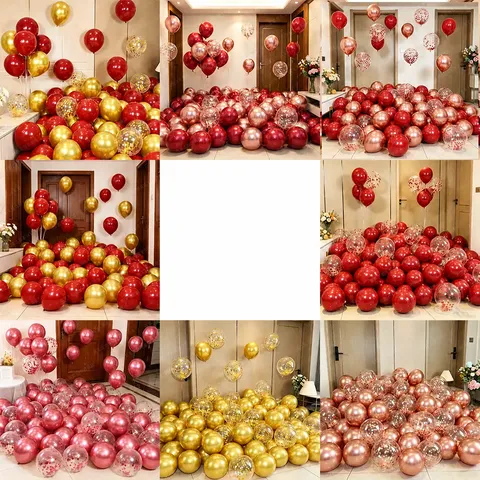 Double Layer Thickened Latex Balloons Metallic Red Gold Rose Gold Sequin Balloons For Wedding Engagement Party Atmosphere Scene Decoration