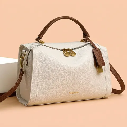 Dames Mode Litchi Patroon PU Leer Boston Tas Grote Capaciteit Handtas Verstelbare Schouderriem Satchel Gouden Hardware