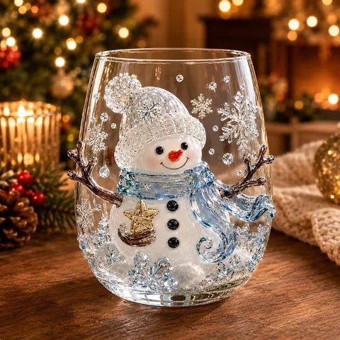 Festive Christmas Glass Cup Santa Claus Snowman Reindeer Pattern Holiday Glassware For Banquet Party Gift Cartoon Glass Cup