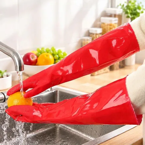 Zware Fleece Gevoerde Huishoudhandschoenen Verdikt Rubber Waterdicht Lang Afwassen Wassen Handschoenen Voor Keuken Reiniging