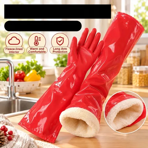 Zware Fleece Gevoerde Huishoudhandschoenen Verdikt Rubber Waterdicht Lang Afwassen Wassen Handschoenen Voor Keuken Reiniging