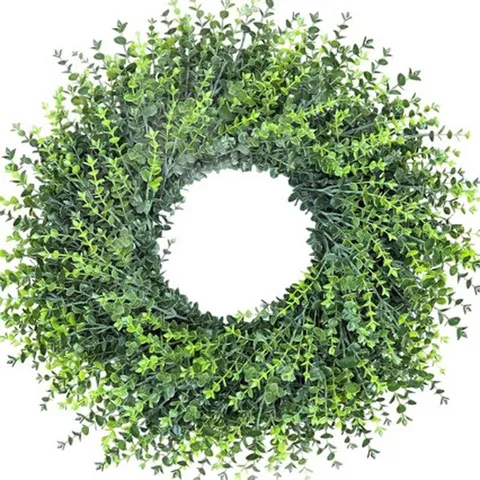 Modern Minimalist Artificial Wreath Plastic Boxwood Wreath Faux Greenery Wreath Silk Ribbon Bowknot Garland Front Door Hanging Home Christmas Decoration