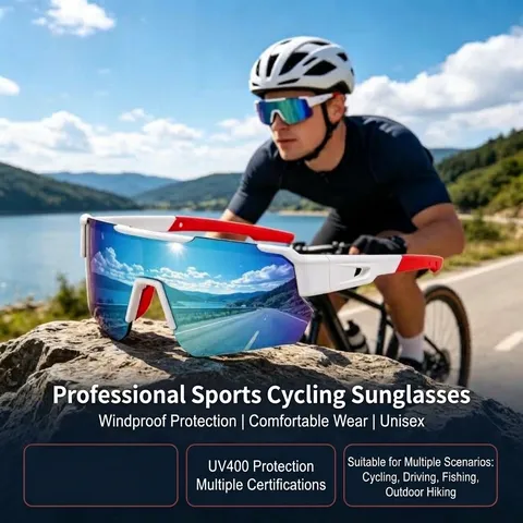 Outdoor Sports Cycling Sunglasses UV400 Protection Windproof One Piece Large Frame PC Lens Eyewear For Men Women