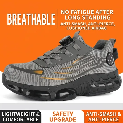 Zapatos de Seguridad para Hombre Transpirables Fly-weave Botas de Trabajo Anti-aplastamiento Anti-perforación Cámara de Aire Hebilla
