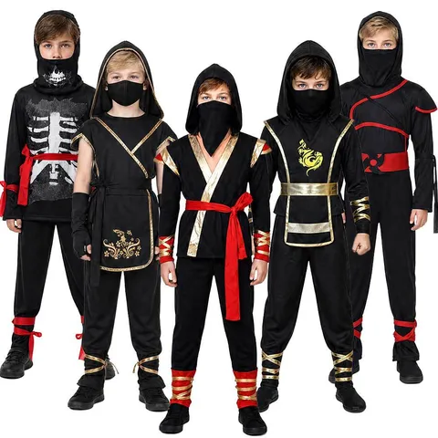 Παιδικό Κοστούμι Cosplay Νίντζα για το Halloween Ιαπωνική Στολή Πολεμιστή Σαμουράι Με Κουκούλα Top And Bottom Μάσκα Ζώνη