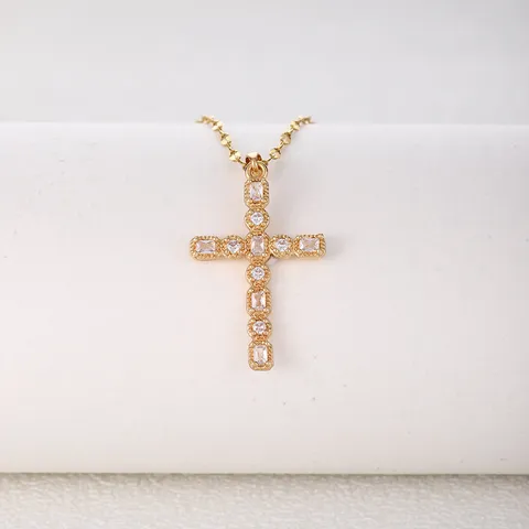 Stainless Steel Cross Pendant Necklace Elegant Copper Rhinestone Clavicle Chain Light Luxury Fashion Jewelry Gift For Women