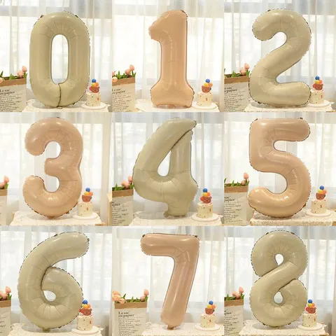 Caramel Cream Number Foil Balloon Mylar Balloons For Kids First Birthday Party Decoration Baby Shower Celebration Supplies