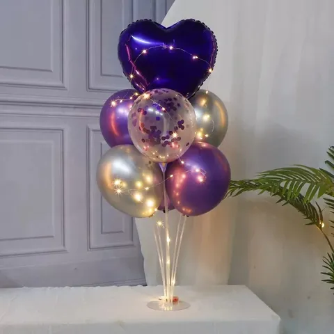 Purple Silver Heart Balloon Table Float Kit With LED Light Stand Set For Birthday Party Valentine's Day Decoration Romantic Party Supplies
