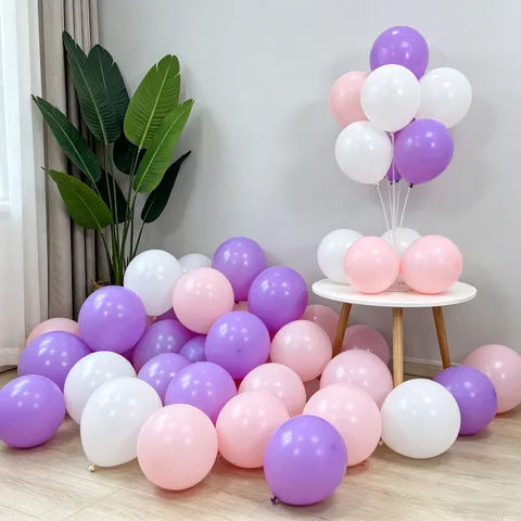 Thickened Purple White Pink Latex Balloons Set 10 Inch Round Macaron Balloons For Birthday Wedding Party Venue Decoration