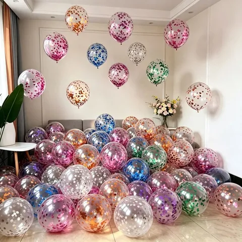 Transparent Sequin Latex Balloons Round Confetti Balloons With Ribbon For Wedding Birthday Party Scene Decoration Photo Props Festive Supplies