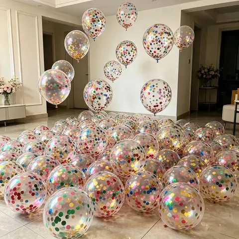 Transparent Sequin Latex Balloons Round Confetti Balloons With Ribbon For Wedding Birthday Party Scene Decoration Photo Props Festive Supplies