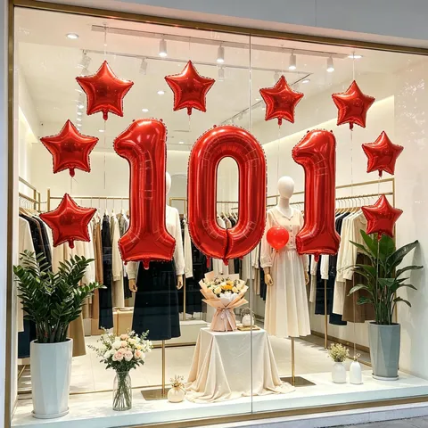 National Day Party Balloon Decoration Set Foil Pentagram Heart Balloons Red Gold Digital Balloons Event Supplies