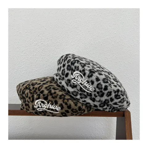 Béret Imprimé Léopard Hiver Enfants Rétro Vintage Peluche Chapeau Citrouille Filles Mignonnes Mode Chaud Accessoires de Coiffe