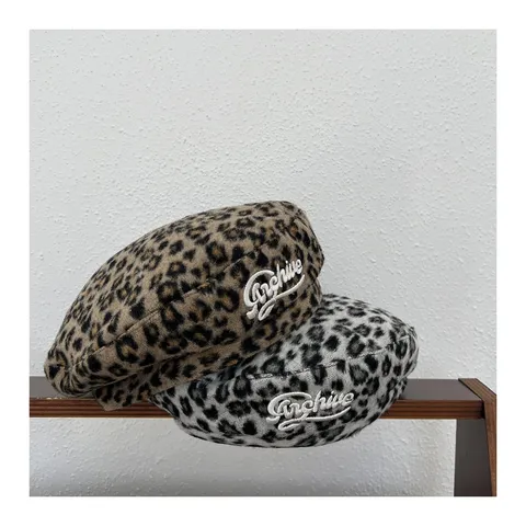 Béret Imprimé Léopard Hiver Enfants Rétro Vintage Peluche Chapeau Citrouille Filles Mignonnes Mode Chaud Accessoires de Coiffe