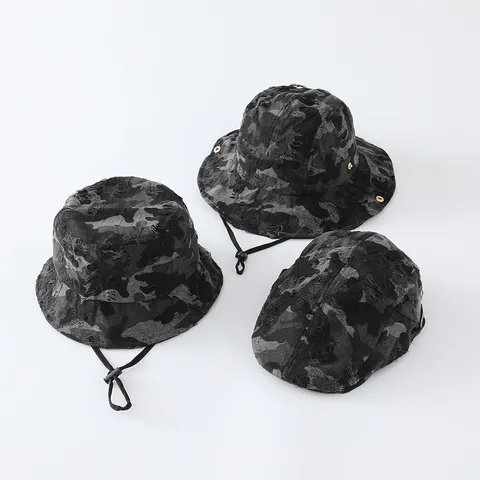 Enfants Vintage Effet Usé Camouflage Bucket Hat Enfants Extérieur Randonnée Beret Hat Garçons Filles Casual Coton Chapeau de Soleil