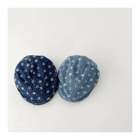 Casquette Gavroche en Denim Lavé pour Enfants Étoile à Cinq Branches Rétro Chapeau Canard Printemps Automne Béret Mignon
