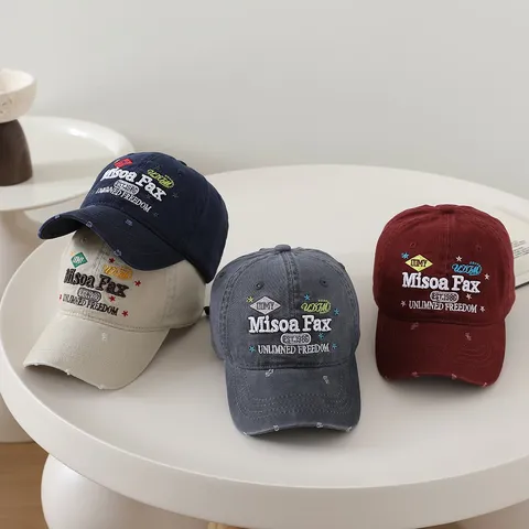 Kids Cotton Baseball Cap Vintage Washed Letter Embroidery Adjustable Soft Crown Sun Hat