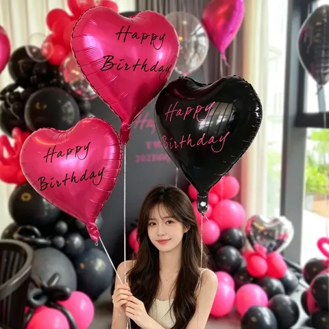 Heart Aluminum Film Balloon Birthday Party Decoration Rose Red Black Pink Blue Letter Printed Balloon