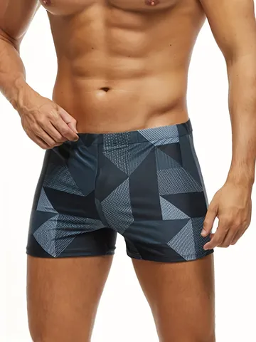 Herren Schnelltrocknend Badeshorts Geometrisches Karomuster Elastischer Bund Lssig Strand Boardshorts Sommer Badehose