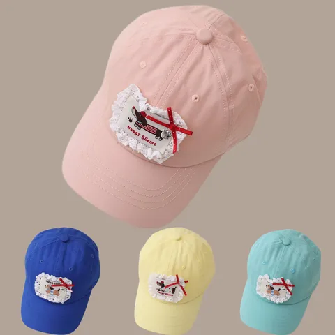 Kinder Baseballkappe Frühling Sommer Süße Schleife Welpe Patch Outdoor Sonnenschutz Vielseitige Baumwolle Mädchen Entenschnabelhut