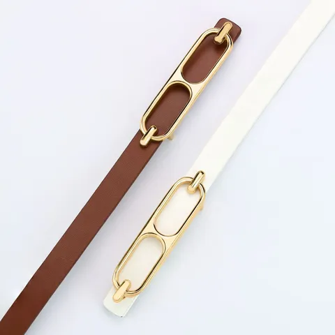 Vintage Britischer Stil Damen Dünner Gürtel PVC Goldene Schnalle Verstellbarer Taillengürtel Für Anzüge Hosen Retro Minimalistisches Alltagszubehör