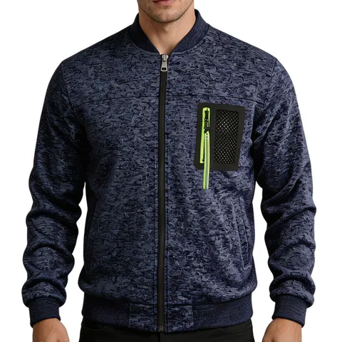 Men's Casual Camouflage Textured Jacket Stand Collar Zip Up Sweatshirt Outdoor Baseball Uniform Windbreaker Outwear For Men