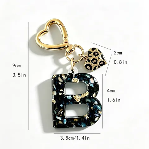 Harz 26 Initialen Alphabet Schlüsselanhänger Mit Herz Leopard Print Anhänger Mode Klassisch Schwarz Goldfolie Anhänger Damen Taschen Zubehör Geschenk