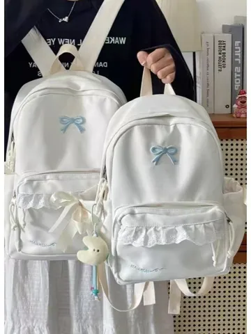 Zaino per Studenti con Fiocco in Stile Coreano Grande Capacità Borsa da Scuola Viaggio Casuale per Donne Ragazze