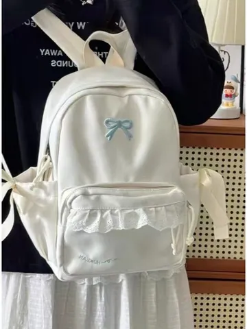 Zaino per Studenti con Fiocco in Stile Coreano Grande Capacità Borsa da Scuola Viaggio Casuale per Donne Ragazze