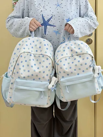Stile Coreano Carino Pois Stampa Floreale Zaino Grande Capacità Borsa da Scuola per Studenti Zaino Casual da Viaggio