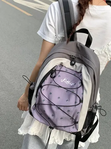 Stile Coreano A Pois Blocco di Colore Zaino Grande Capacità Viaggio Casual Zainetto Scolastico Con Coulisse Per Donne