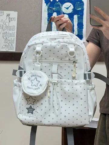 Zaino da Viaggio Casual in Stile Coreano Grande Capacità Borsa Scolastica Carina Stella A Pois Studente per Donna