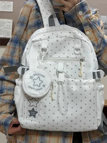 Zaino da Viaggio Casual in Stile Coreano Grande Capacità Borsa Scolastica Carina Stella A Pois Studente per Donna