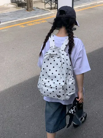Zaino a Pois Stile Ins Coreano Donna Grande Capacità Borsa da Scuola Viaggio Casual