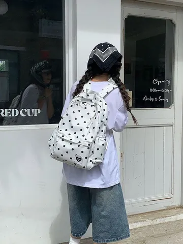 Zaino a Pois Stile Ins Coreano Donna Grande Capacità Borsa da Scuola Viaggio Casual