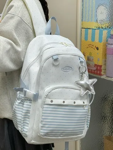 Zaino Casual A Righe A Pois Stile Coreano Grande Capacità Borsa Scolastica In Nylon Per Studenti Donne Uomini