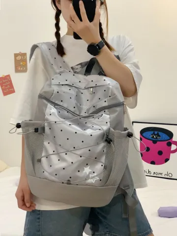 Zaino in Nylon Casual Stile Coreano per Studenti Adolescenti Borsa Scolastica Tasche Multiple Zaino da Viaggio
