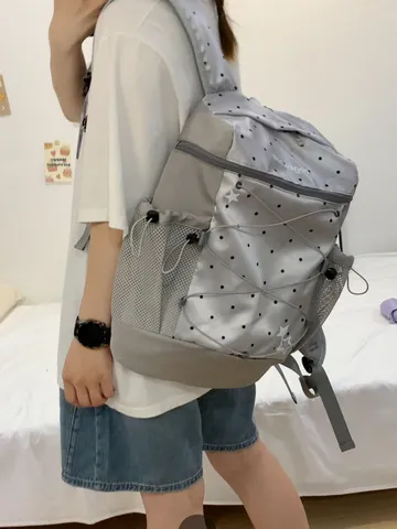 Zaino in Nylon Casual Stile Coreano per Studenti Adolescenti Borsa Scolastica Tasche Multiple Zaino da Viaggio