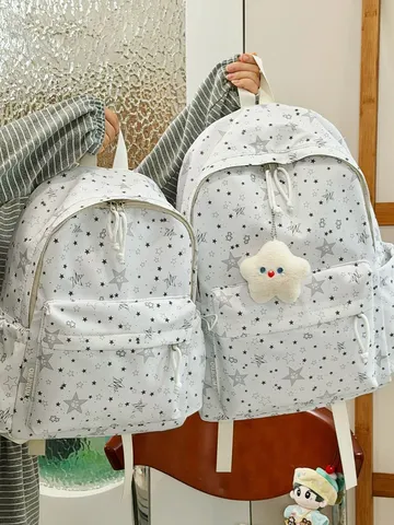 Zaino Scolastico in Nylon di Grande Capacità per Adolescenti Ragazze Stampa a Stelle