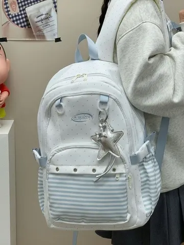 Zaino Casual A Righe A Pois Stile Coreano Grande Capacità Borsa Scolastica In Nylon Per Studenti Donne Uomini