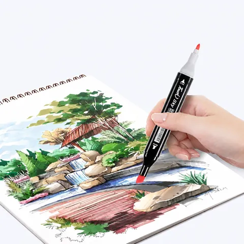 Set di Pennarelli ad Alcol Oleoso a Doppia Punta Penne da Disegno d'Arte per Schizzi Con Borsa di Stoccaggio e Base Forniture per Ufficio Scuola