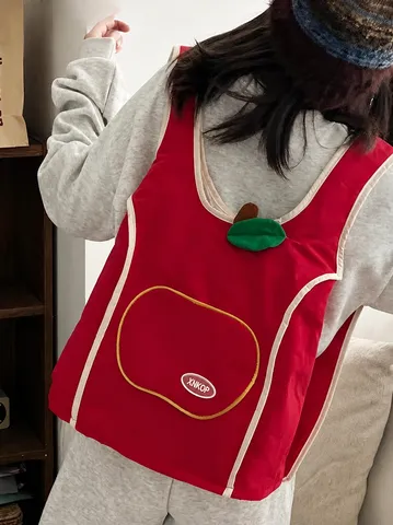 Stile Coreano Carino Zaino in Tela a Forma di Mela Donna Casual Grande Capacità Borsa da Scuola per Lavoratori Viaggio Daypack